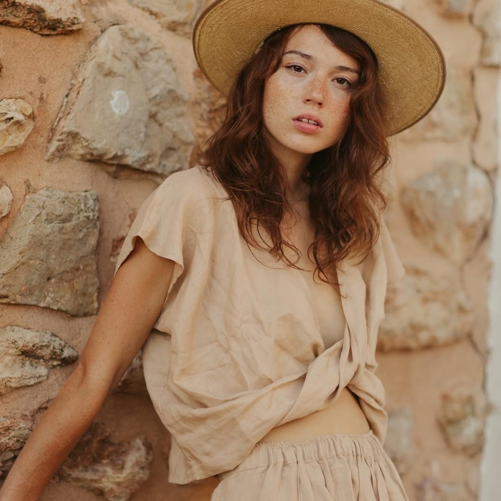 Myrah penaloza Mobius 100% linen wrap front top one size